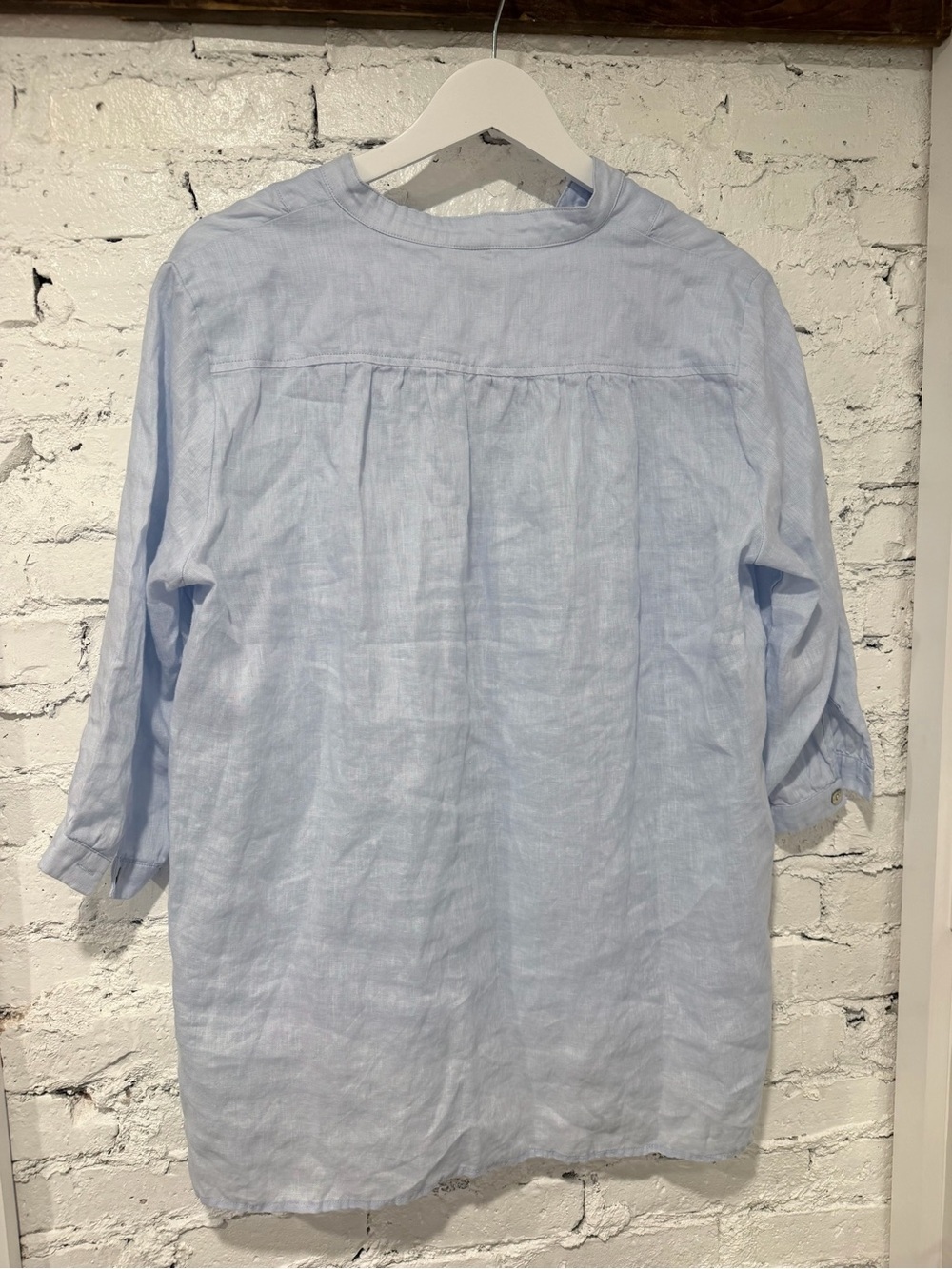 100% Linen V-Neck Tunic Shirt - Light Blue - Lintico Joanna shirt - Picture 2 of 5
